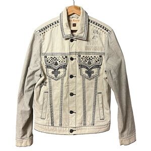 Rock Revival Luciano Doheny Mens Denim Stretch Trucker Jacket Size M Studded